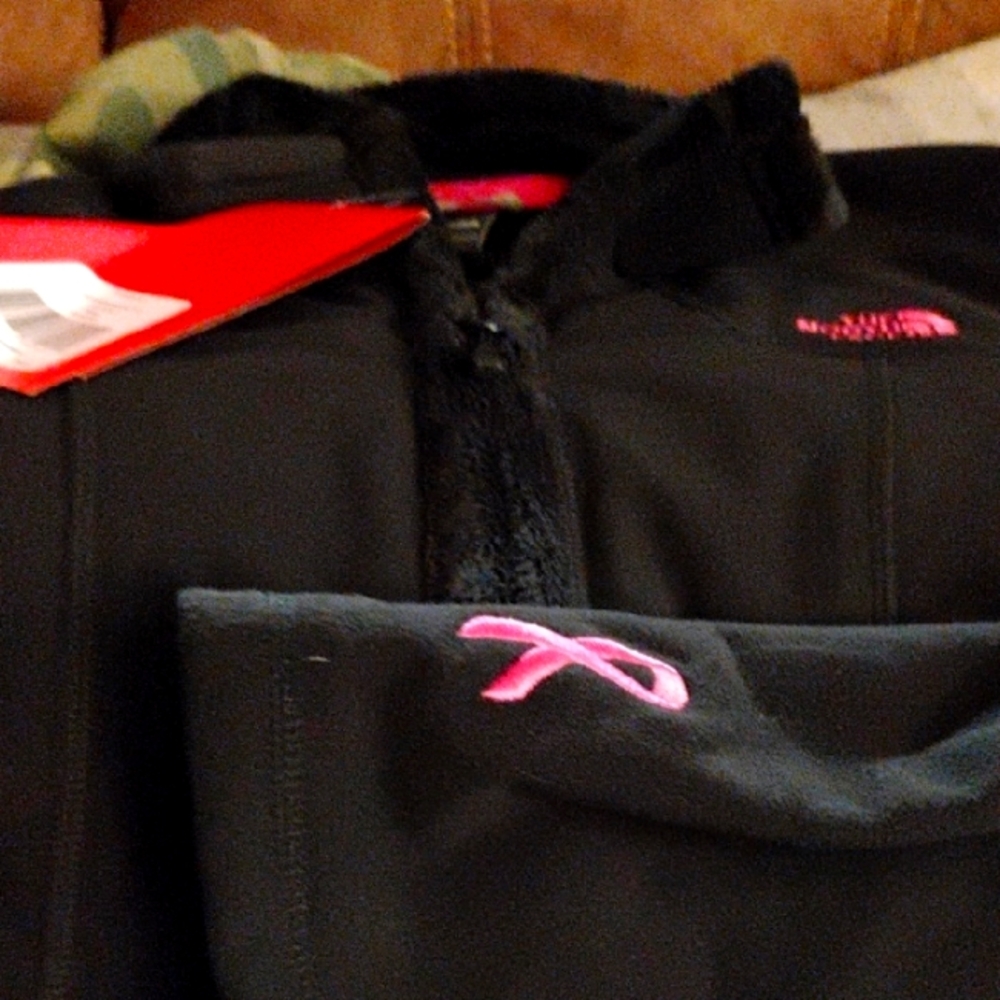 The North Face Black Fleece Jacket with Pink Logo